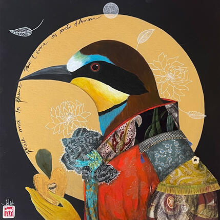 Peinture PRÊTE MOI TA PLUME POUR T'ÉCRIRE DES MOTS D'AMOUR par Rebeyre Catherine | Tableau Art naïf Acrylique