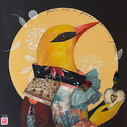 Peinture PRÊTE MOI TA PLUME POUR T'ÉCRIRE JE T'AIME par Rebeyre Catherine | Tableau Art naïf Acrylique