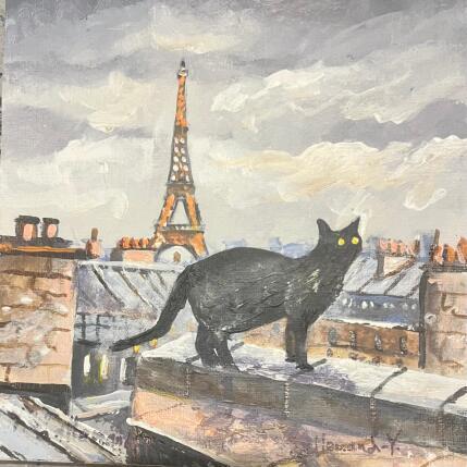 Gemälde Chat sur toits parisiens von Lallemand Yves | Gemälde