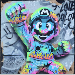 Painting HAPPY MARIO CARDBOARD by Lemoine Mael | Painting Pop-art Acrylic, Graffiti Pop icons