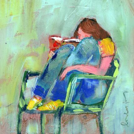 Peinture Lecture du dernier livre de Sarah Chiche par Ral Lourdes | Tableau Figuratif Acrylique, Bois Portraits