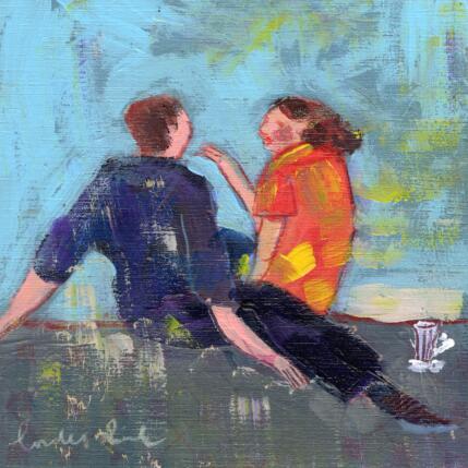 Peinture Conversation, au bord du Rhône par Ral Lourdes | Tableau Figuratif Acrylique, Bois Portraits, Scènes de vie