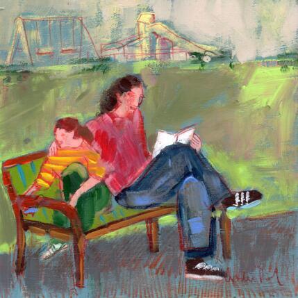 Peinture Dans le parc par Ral Lourdes | Tableau Figuratif Acrylique, Bois Scènes de vie