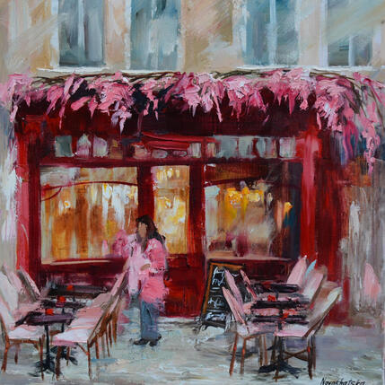 Painting café aux fleurs roses by Novokhatska Olga | Painting