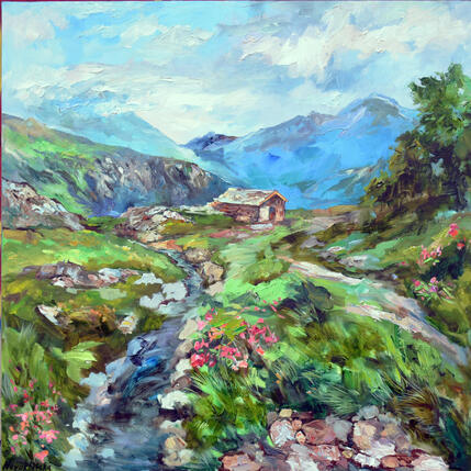 Peinture Printemps dans les Alpes par Novokhatska Olga | Tableau