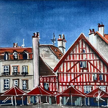 Gemälde Les parasols rouges de la place du bareuzai von Touras Sophie-Kim  | Gemälde Realismus Öl Stillleben