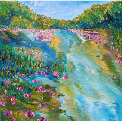 Painting The water lilies pond by Amblard Florence | Painting  Acrylic Nature