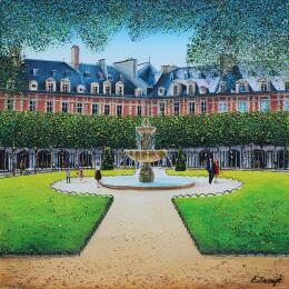 Peinture Belle journée à la place des Vosges par Dessapt Elika | Tableau