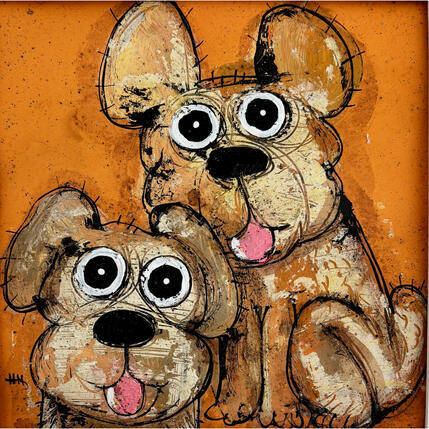 Painting Two Young bulldog by Maury Hervé | Painting