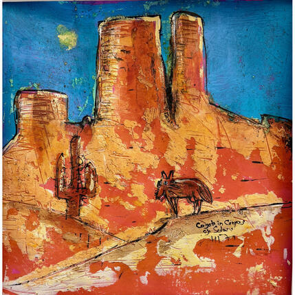 Painting Coyote In canyon by Maury Hervé | Painting