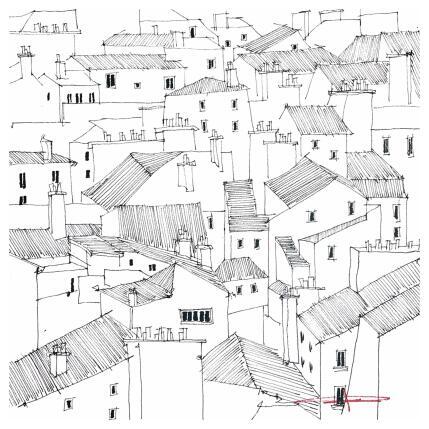 Painting geometric city by Bailly Kévin | Painting