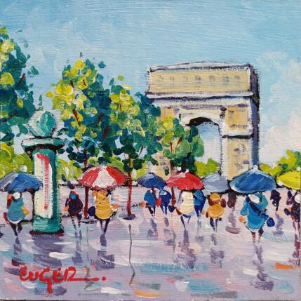 Gemälde PLUIE SUR LES CHAMPS ELYSEES von Euger | Gemälde Figurativ Acryl Architektur, Landschaften, Urban