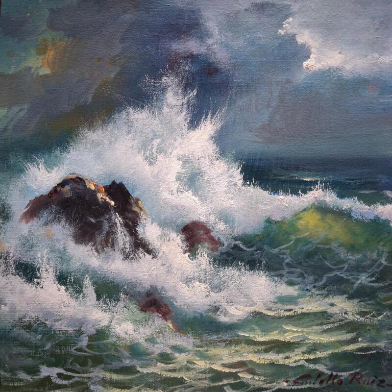 Painting Rompiendo las olas by Cabello Ruiz Jose | Painting Impressionism Marine Oil