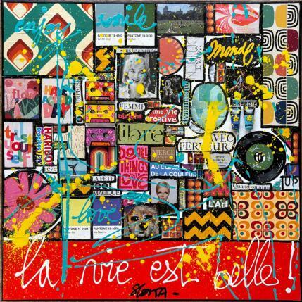 Gemälde La vie est belle! von Costa Sophie | Gemälde Pop-Art Acryl, Collage, Upcycling