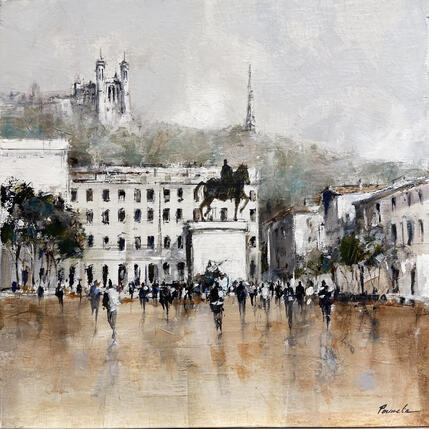 Painting Rendez-vous place Bellecour by Poumelin Richard | Painting Figurative Oil