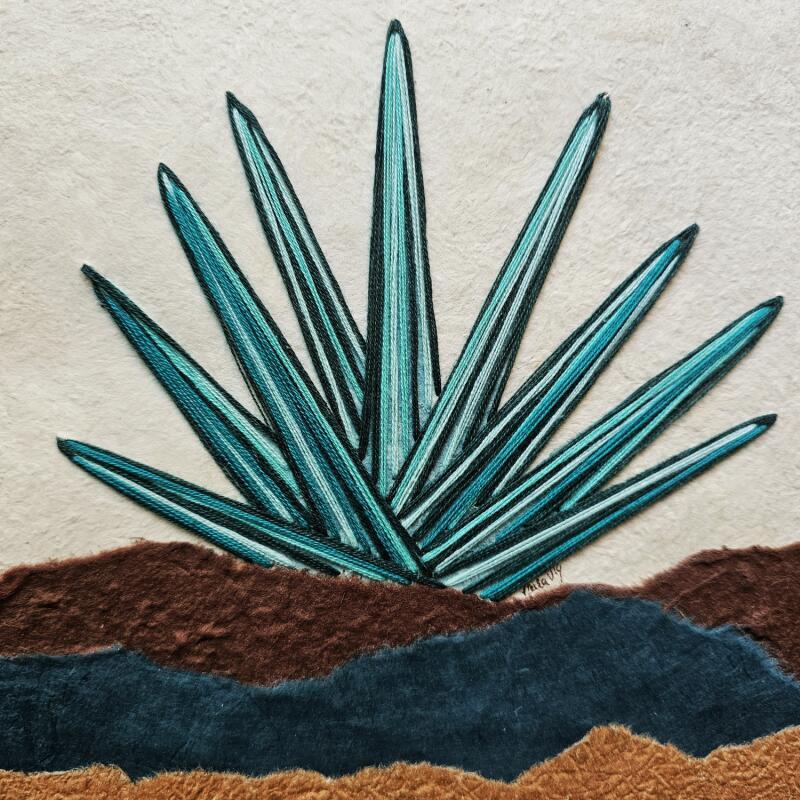 Painting Stitches of green and blue by Vazquez Laila | Painting Figurative Nature Textile Paper