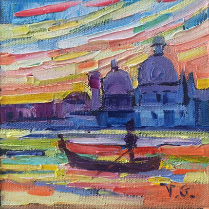 Painting Caramel sunset at Venice  by Georgieva Vanya | Painting Figurative Oil Landscapes