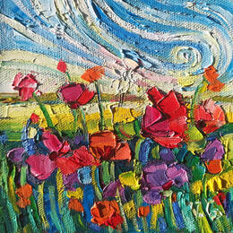 Peinture Poppies under the light  par Georgieva Vanya | Tableau Figuratif Huile Paysages