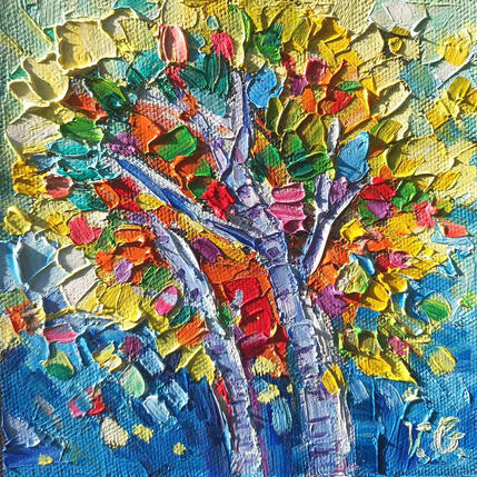 Painting Yellow tree by Georgieva Vanya | Painting Figurative Oil Landscapes