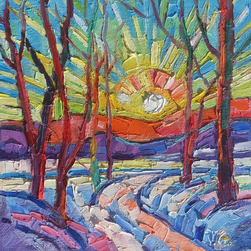 Peinture Wood Winter light par Georgieva Vanya | Tableau Figuratif Paysages Huile