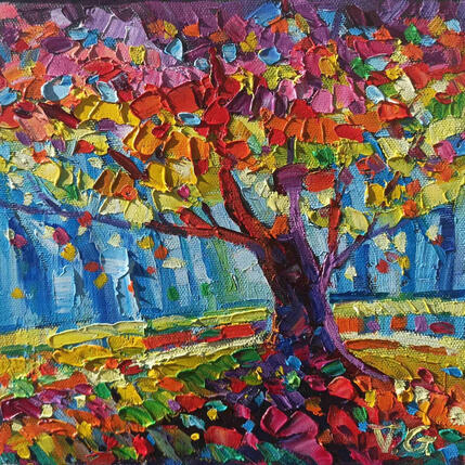 Painting Autumn Blaze by Georgieva Vanya | Painting Figurative Oil Landscapes, Pop icons