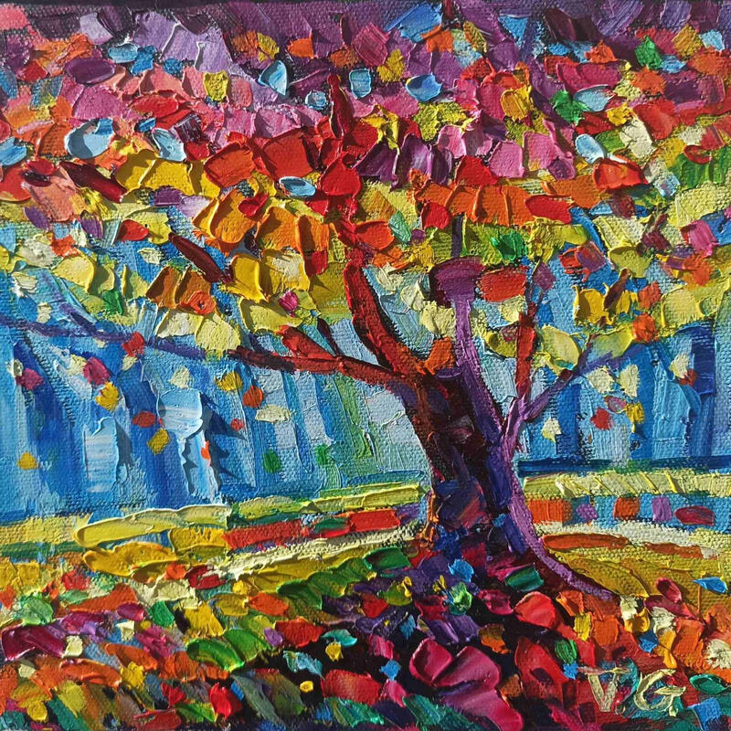 Painting Autumn Blaze by Georgieva Vanya | Painting Figurative Landscapes Oil