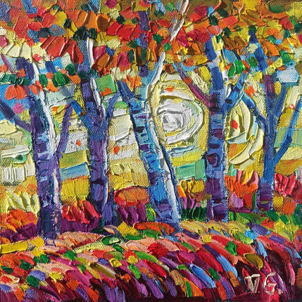 Painting Autumn in the wood by Georgieva Vanya | Painting Figurative Oil Landscapes, Pop icons