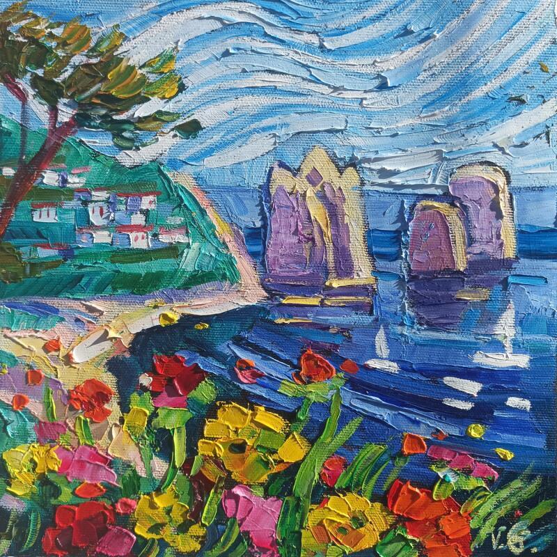 Peinture Geranium in Capri par Georgieva Vanya | Tableau Figuratif Paysages Huile