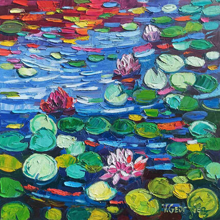 Painting Midnight Lilies by Georgieva Vanya | Painting Figurative Oil Landscapes