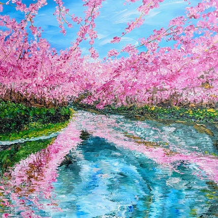 Peinture La vallée des cerisiers en fleur par Amblard Florence | Tableau