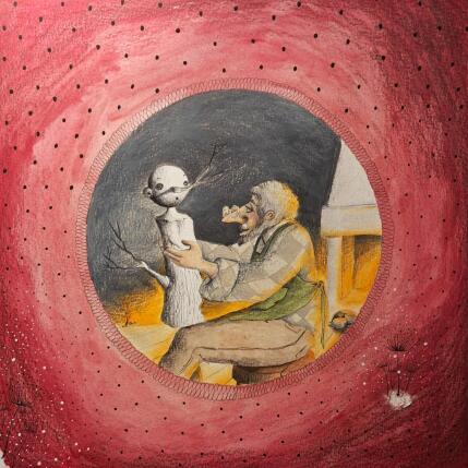 Peinture Geppetto e Pinocchio par Nai | Tableau Surréalisme Acrylique, Aquarelle Cinéma, Enfant, Icones Pop