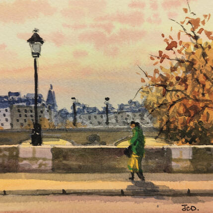 Painting Les ponts de Paris by Decoudun Jean charles | Painting Figurative Watercolor Urban