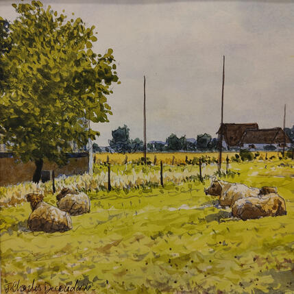 Peinture La campagne et ses dames par Decoudun Jean charles | Tableau Figuratif Aquarelle Urbain