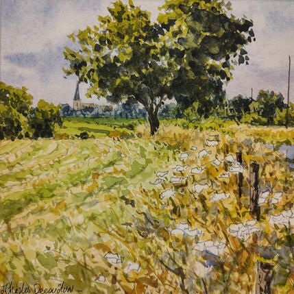 Painting Paysage rural by Decoudun Jean charles | Painting Figurative Watercolor Pop icons, Urban