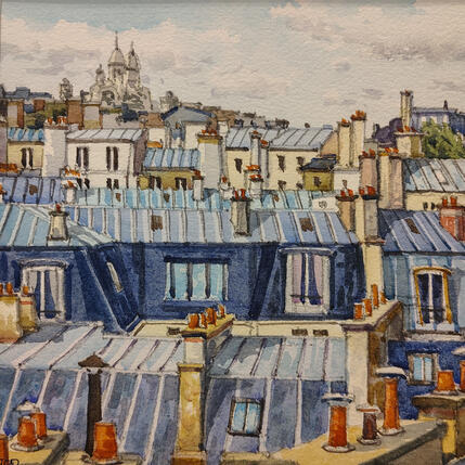 Painting Paris, les toits et le Sacré Cœur by Decoudun Jean charles | Painting Figurative Watercolor Pop icons, Urban