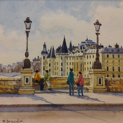 Painting Paris, Pont Neuf et conciergerie  by Decoudun Jean charles | Painting Figurative Watercolor Pop icons, Urban