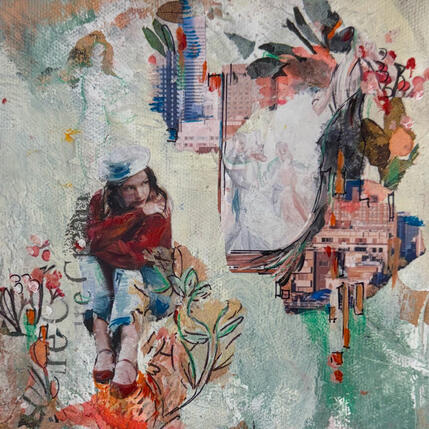 Peinture Dancing in the sky par Bergeron Marie-Josée | Tableau Surréalisme Acrylique, Collage