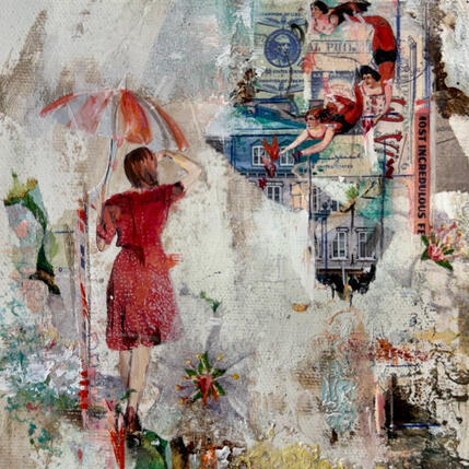 Peinture L'avenir ensemble par Bergeron Marie-Josée | Tableau Surréalisme Acrylique, Collage