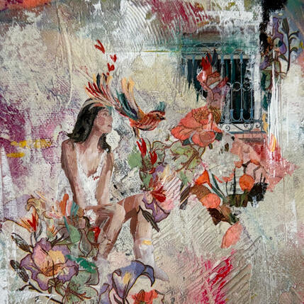 Peinture La liberté des ailes par Bergeron Marie-Josée | Tableau Surréalisme Acrylique, Collage