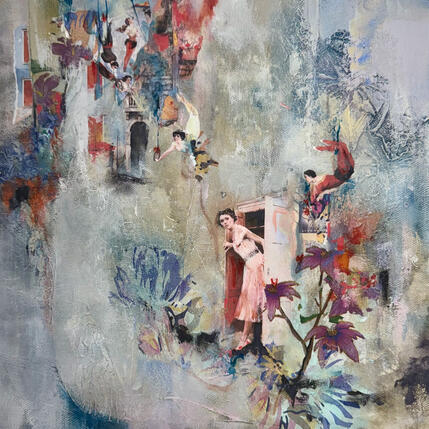 Peinture Caché caché par Bergeron Marie-Josée | Tableau Surréalisme Acrylique, Collage, Huile