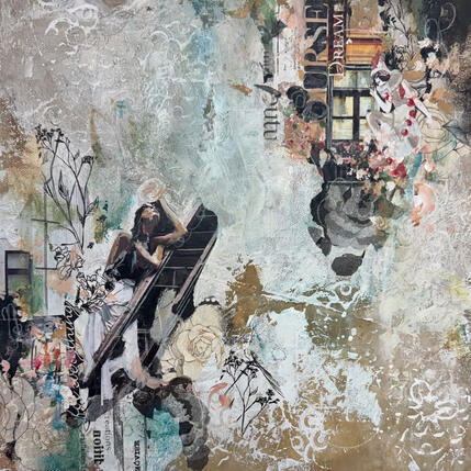 Peinture Dream, dream, dream BIG par Bergeron Marie-Josée | Tableau Surréalisme Acrylique, Collage
