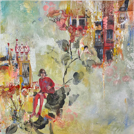 Peinture L'hymne des coeurs par Bergeron Marie-Josée | Tableau Surréalisme Acrylique, Collage