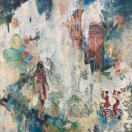 Peinture Le rythme du retour par Bergeron Marie-Josée | Tableau Surréalisme Acrylique, Collage