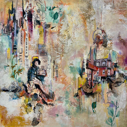 Peinture Retour vers la vie rêvée par Bergeron Marie-Josée | Tableau Surréalisme Acrylique, Collage
