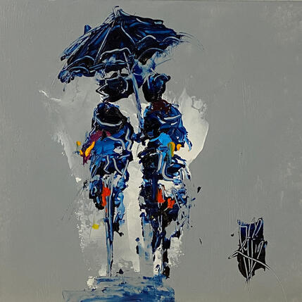 Peinture Sous ton parapluie par Raffin Christian | Tableau Figuratif Huile Scènes de vie