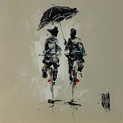 Peinture Un parapluie à deux par Raffin Christian | Tableau Figuratif Huile Scènes de vie