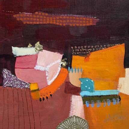 Peinture La casa jaune par Lau Blou | Tableau Abstrait Acrylique, Carton, Collage, Feuille d'or, Pastel