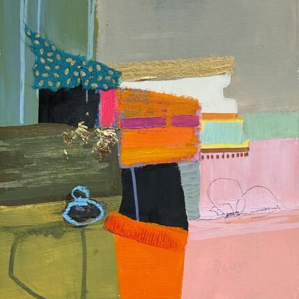 Peinture La petite cabane noire par Lau Blou | Tableau Abstrait Acrylique, Carton, Collage, Feuille d'or, Pastel