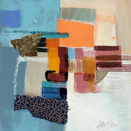 Peinture Matin tranquille par Lau Blou | Tableau Abstrait Acrylique, Carton, Collage, Feuille d'or, Pastel