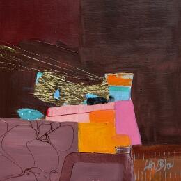 Peinture Phare d'or par Lau Blou | Tableau Abstrait Acrylique, Carton, Collage, Feuille d'or, Pastel